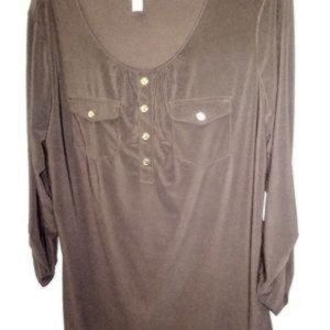 Dark Brown Tab Sleeve Gold Buttons Top